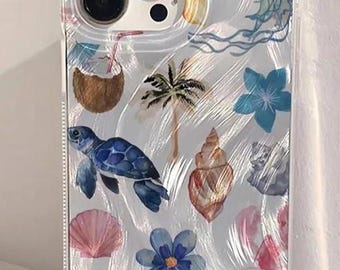 Funda Ocean para iPhone: TPU con elementos marinos - Antihuellas