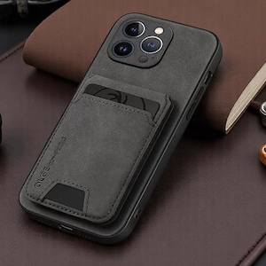 Funda tipo cartera de piel sintética premium para iPhone 16, 15, 14, 13, 12 y 11 Pro Max: funda abatible antigolpes con tarjetero y diseño elegante.