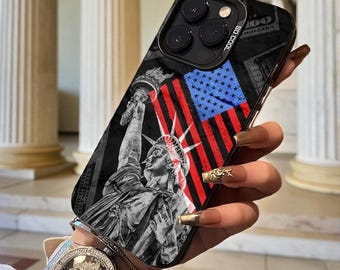 Funda para iPhone con la bandera de EE. UU.: Estatua de la Libertad, diseño patriótico