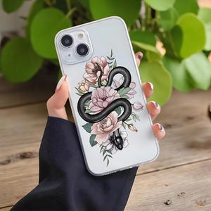 Custodia trasparente a forma di fiore di serpente per iPhone 14, 13, 12, 11 Pro Max, Mini X, XR, XS, 8, 7 Plus / Cover posteriore trasparente, morbida, sottile ed elegante
