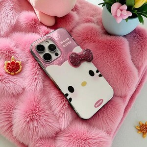 Hello Kitty iPhone Hülle: Glitzernde Hartcover-Hülle mit 3D Schleifen-Anhänger F