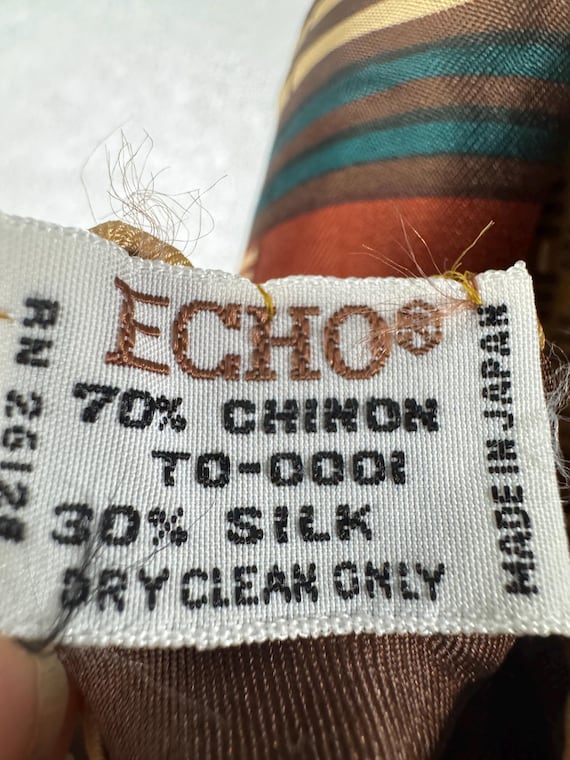 Vintage Echo Silk Scarf - Brown Patchwork Woven P… - image 5