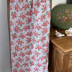 Vintage Feedsack Fabric | 42&quot;x33&quot; Cut | Red Floral on Blue | 1930s–40s Cotton | True Vintage Sewing or Quilting Material