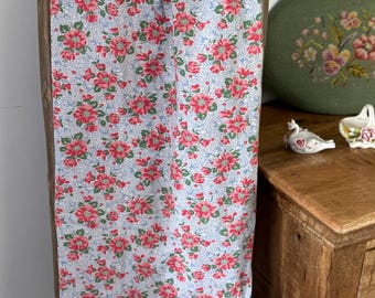 Vintage Feedsack Fabric | 42&quot;x33&quot; Cut | Red Floral on Blue | 1930s–40s Cotton | True Vintage Sewing or Quilting Material