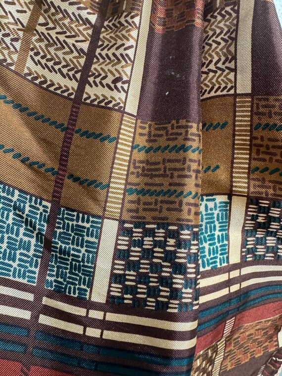 Vintage Echo Silk Scarf - Brown Patchwork Woven P… - image 6