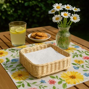 Handgemachter Serviettenhalter aus Korbgeflecht - Rustikale Tischdekoration für Küche, Café & Home Styling Handgemachter Serviettenhalter aus gewebtem Rattan