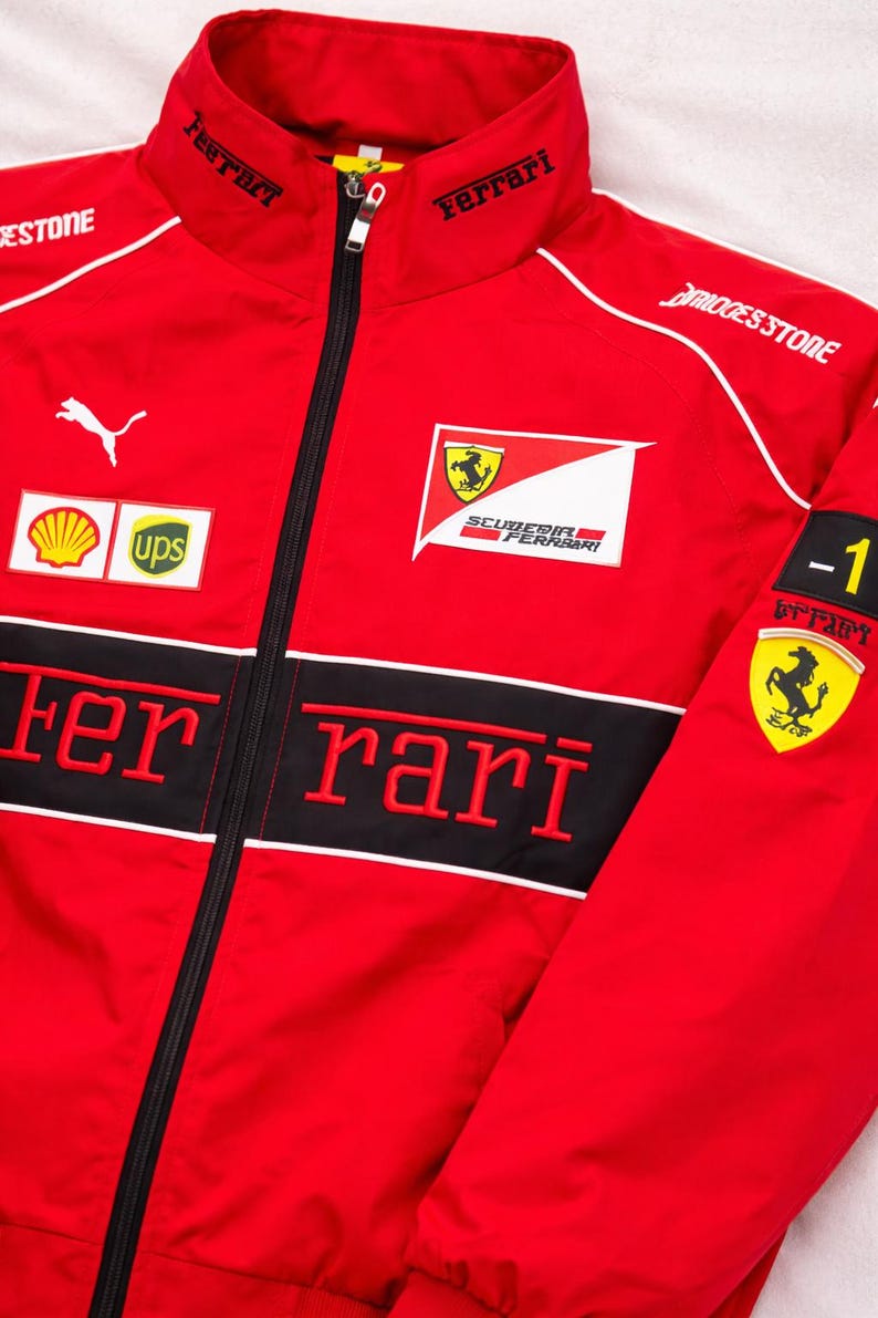 Vintage Ferrari Racing Jacket: F1 Motorsport Red Bomber Streetwear Coat ...