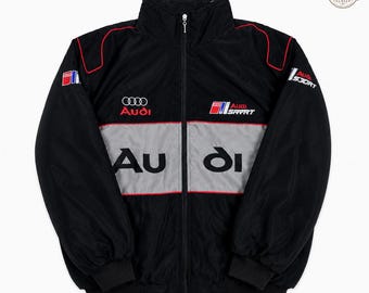 Vintage Audi Racing Jacka: Y2K Motorsport Bomber Streetwear Jacka