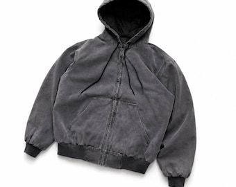 Chaqueta vintage gris: Sudadera con capucha estilo ropa de trabajo lavada / Chaqueta desgastada / Abrigo estilo streetwear / Unisex