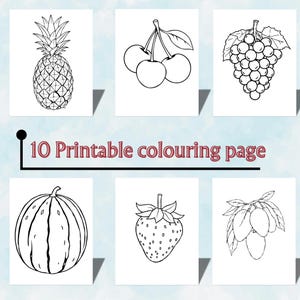 10 Printable Fruit Coloring Pages, Colorful Fruit Coloring Sheets, Fun and Educational Activity for All Ages, Instant Digital Download