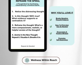Herkader de spiraal: werkblad voor snelle reset van de mindset voor angst, overpeinzingen en emotionele spiralen | Pdf direct downloaden