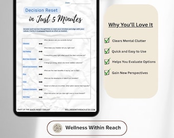 Decision Reset Sheet – Quick Clarity Tool for Feeling Stuck | Instant Download | Mindset & Executive Function Worksheet PDF