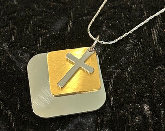 Elegant cross stainless steel gold and silver pendant (Style #1C-7)
