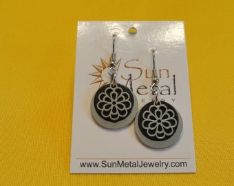 Flower power silver and black stainless steel earrings (Style #510)