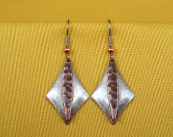 Diamond (shaped) silver and copper earrings are a girls best friend (Style #244C)