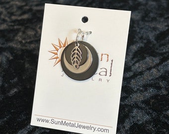 I'll never leaf you alone silver and black stainless steel pendant (Style #1523)