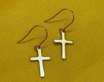 Small cross gold stainless steel earrings (Style #C-3)