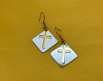 Elegant cross stainless steel silver and gold earrings (Style #C-6)