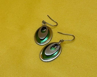 Ovalicious silver and green stainless steel and aluminum earrings (Style #722)