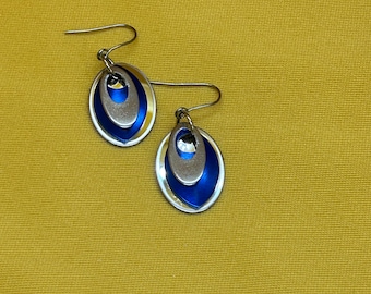 Ovalicious silver and blue stainless steel and aluminum earrings (Style #702)