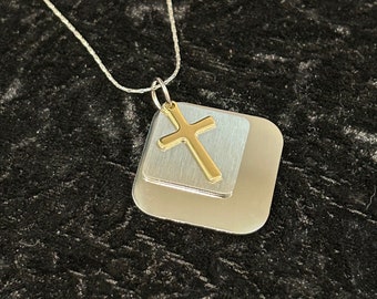 Elegant cross stainless steel silver and gold pendant (Style #1C-6)