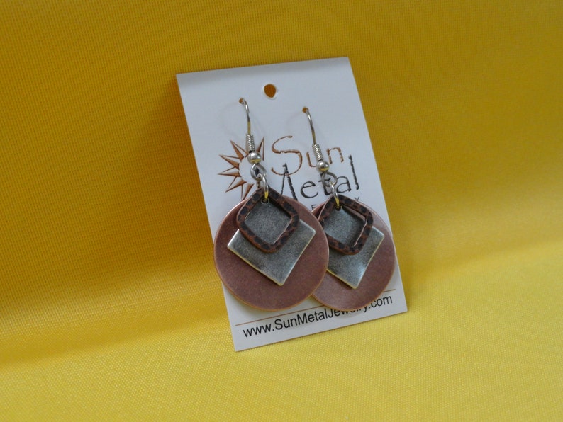 Angle of the dangle copper and silver earrings Style 457 image 1