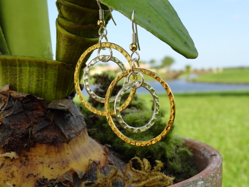 Style #342 Rings of fire gold and silver earrings