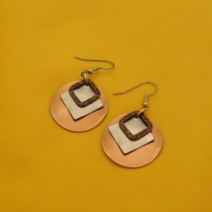 Angle of the dangle copper and silver earrings Style 457 image 2