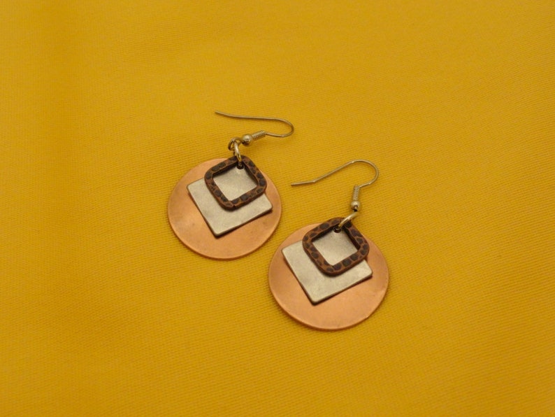 Angle of the dangle copper and silver earrings Style 457 image 2