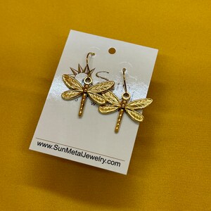 Strength, growth, courage, love, gold stainless steel, dragonfly, earrings (Style #345)