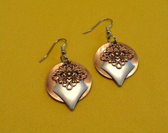Copper and silver in 3D earrings (Style #479)