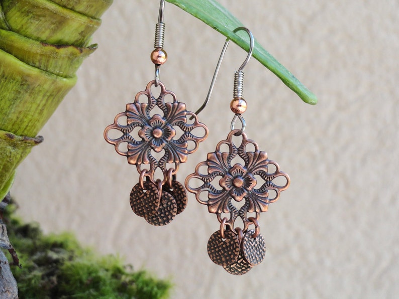 Copper dropper earrings Style 439 image 4