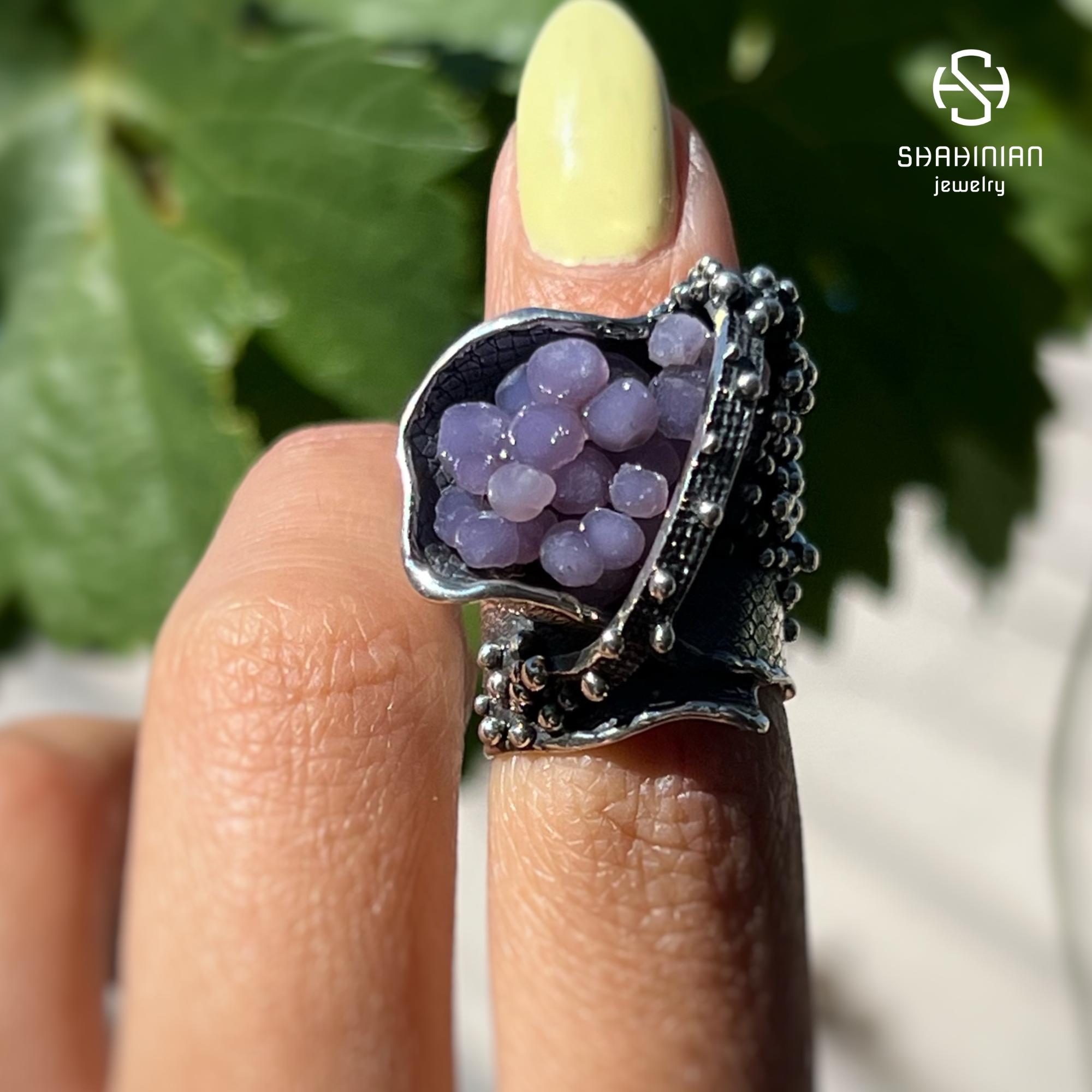 パープルグレープアゲートリング、スターリングシルバー、アルメニアで