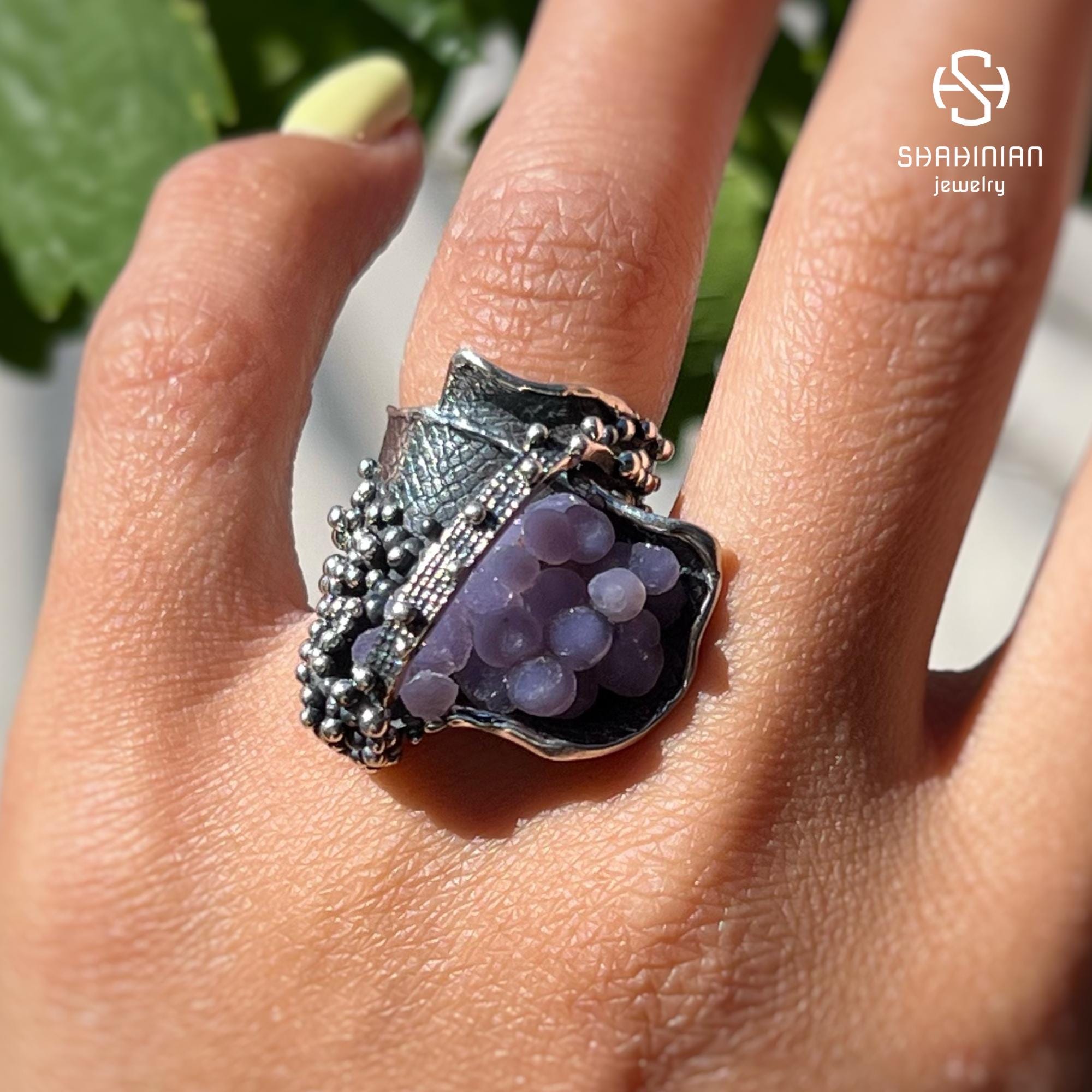 パープルグレープアゲートリング、スターリングシルバー、アルメニアで