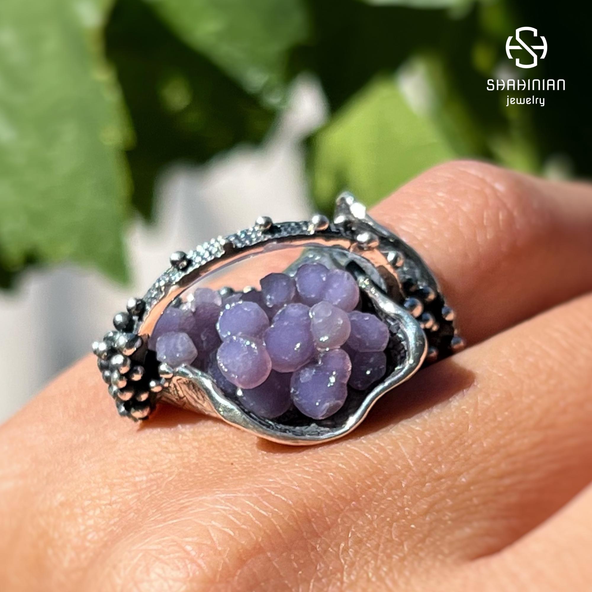 パープルグレープアゲートリング、スターリングシルバー、アルメニアで