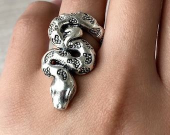 Stor ormring i sterlingsilver, gotisk pytonring, ormuttalandering, present till ormälskare