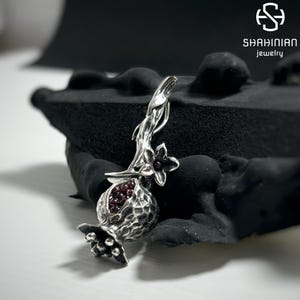 Pomegranate Pendant Red Garnet Necklace Sterling silver, Greek symbol Persephone pendant