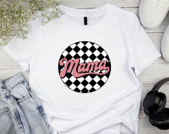 Erwachsene Mama Shirt, Karierte Mama, Muttertagsgeschenk, Geburtstagsgeschenk, Rennmama, Rockermama, Spaßmama