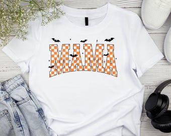 Womens Halloween Mama Shirt, Halloween Mama, Mama und Mini, karierte Mama, gruselige Saison