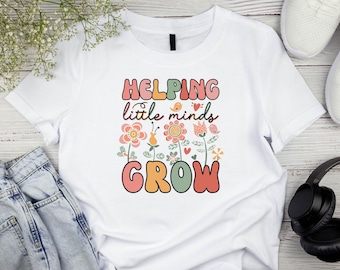 Erwachsene Lehrer-T-Shirt, Unisex, helfen kleine Köpfe wachsen, Lehrer-Shirt, Lehrer-Liebe, Liebe Studenten, Blumen