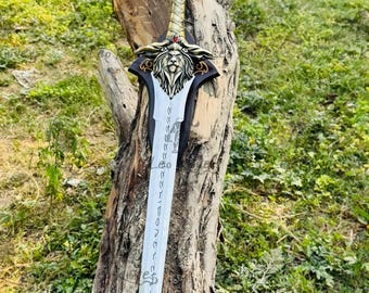40'' world of Warcraft Royal Guard WOW sword Alliance Lion Head Stormwind sword Anduin Lothar's Replica sword with wall Plaque Gift for him