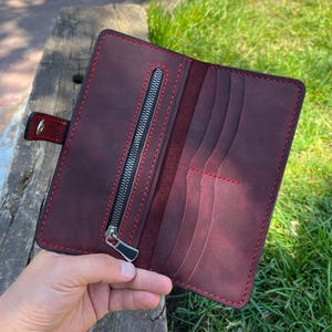 Cartera de cuero para mujer / Cartera delgada de cuero / Regalo de cuero personalizado / Cartera larga de cuero