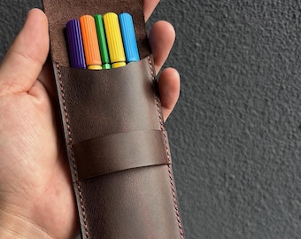 Brown Leather Pen Case / Luxury Fountain Pen Sleeve / Signature Pencil Pouch