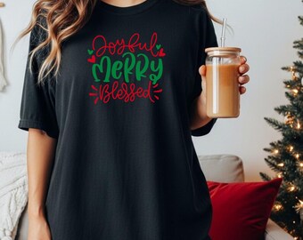 Joyful Merry Blessed T-Shirt, Christmas Shirt, Gift Giving