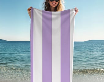 Lavender and White Stripe Beach Towel, Soft & Stylish for Summer Days, Soft Vibrant and Coastal-Chic