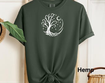 Celestial Tree of Life T-Shirt, Windsept Tree of Life, Mystic Moon Tee, Nature Lover Gift, Boho Tee, Summer Outfit, Moonlight Harmony Tee
