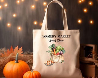 Farmers Market Tote Bag: Eco-Friendly Shopping, Grocery Bag, Reusable Tote, Gift for Foodies, Market Accessory