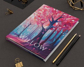 Personalized Stained Glass Forest Journal, Hardcover Notebook, Journal Gift