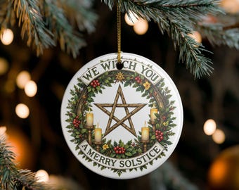 We Witch You a Merry Solstice Ornament, Pagan Yule Wreath Décor