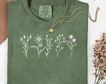 Wildflower Comfort Colors® T-Shirt, Boho Style Tee, Nature Lover Gift, Cottagecore Botanical Tee, Eco-Friendly Fashion, Gift For Her